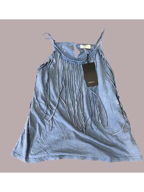 Amoli Blue Tassel Front Washed Western Style Cami Top - Womens Large